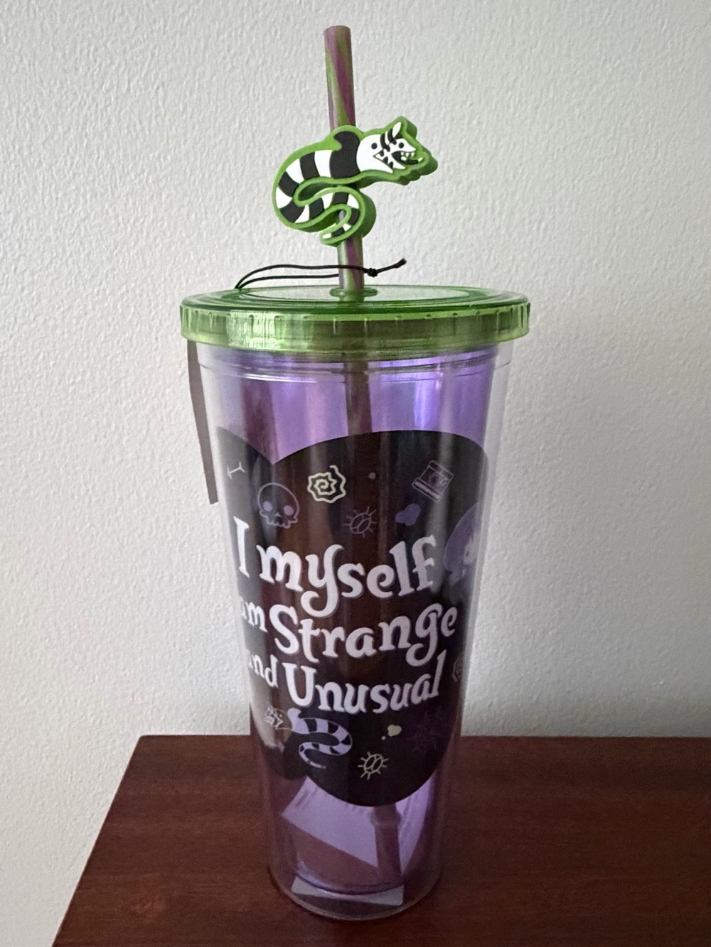 Beetlejuice Tumbler with  “I myself am strange and unusual” Quote